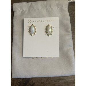 Kendra Scott Kay Stud Earrings Iridescent Gold HTF Retired Style Sunburst Spikes